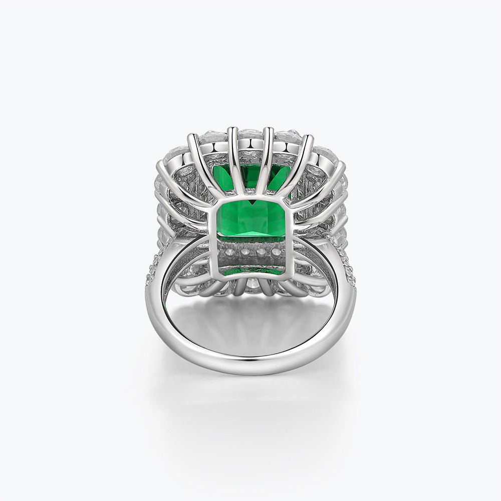 Light Luxury Style Sterling Silver Emerald Ring
