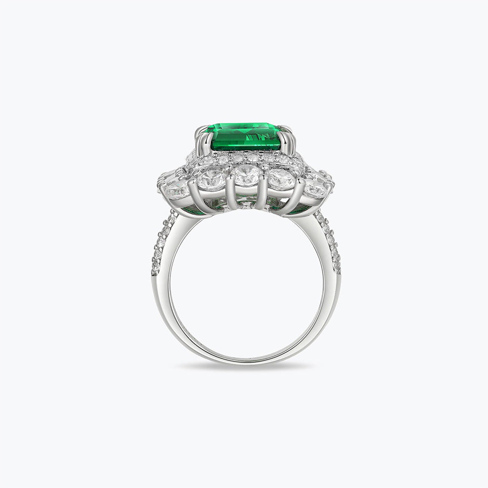 Light Luxury Style Sterling Silver Emerald Ring