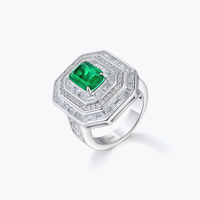High quality sterling silver jewelry emerald halo ring