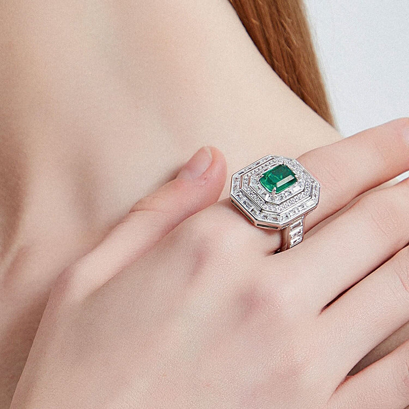 High quality sterling silver jewelry emerald halo ring