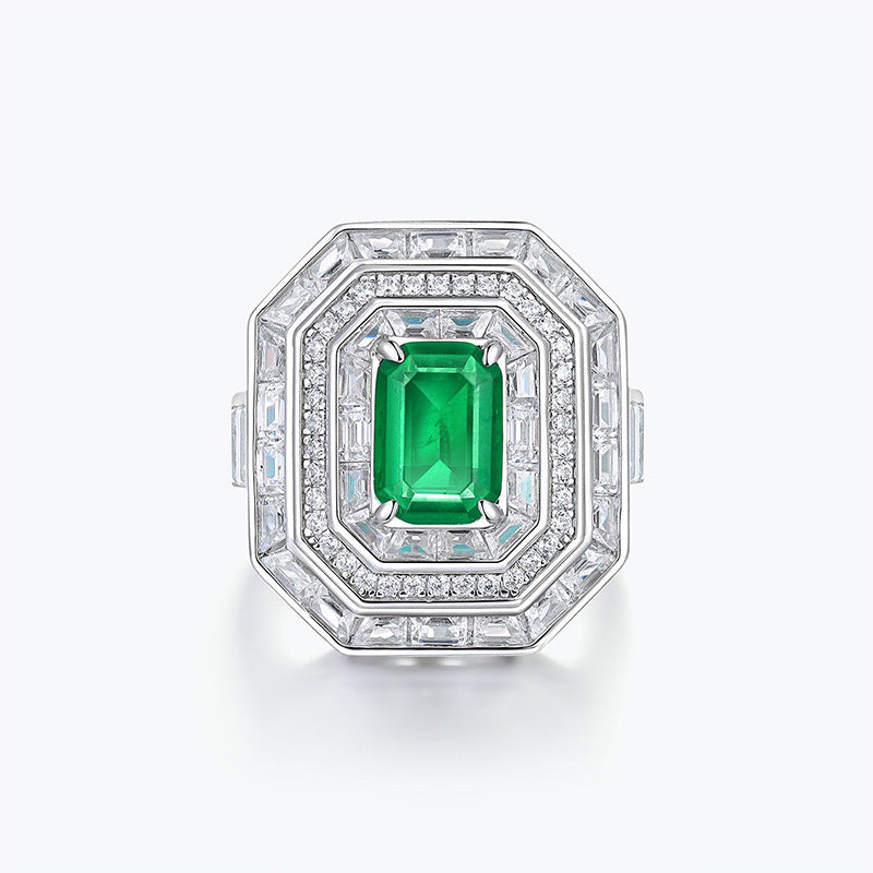 High quality sterling silver jewelry emerald halo ring