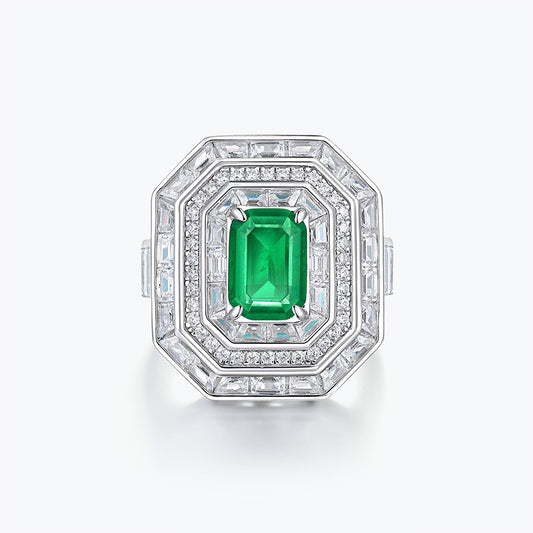High quality sterling silver jewelry emerald halo ring