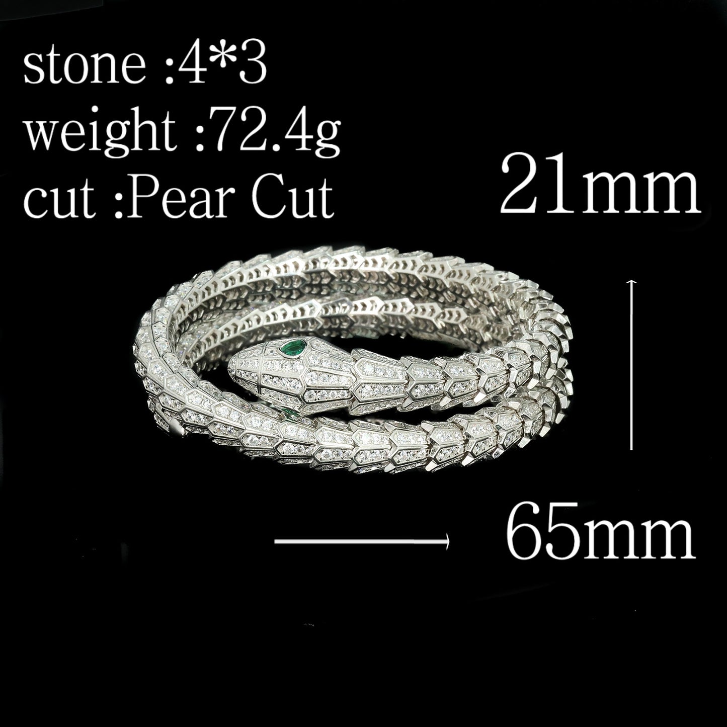 Silver Plated Gold High Carbon Diamond Spirit Snake Snake Bone Wood Zo Green Bracelet