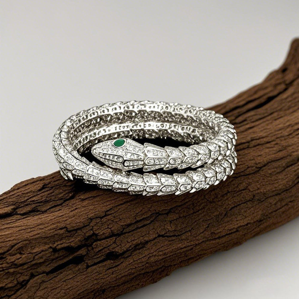 Silver Plated Gold High Carbon Diamond Spirit Snake Snake Bone Wood Zo Green Bracelet