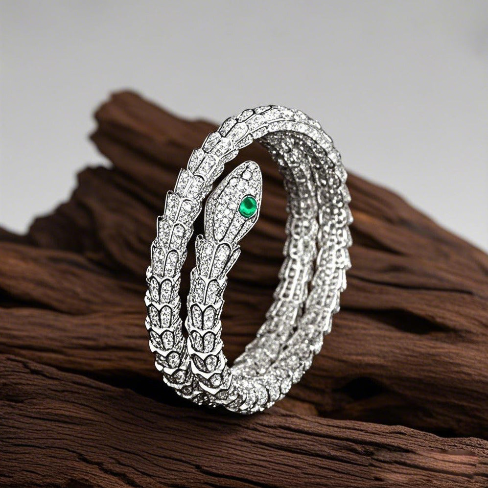 Silver Plated Gold High Carbon Diamond Spirit Snake Snake Bone Wood Zo Green Bracelet