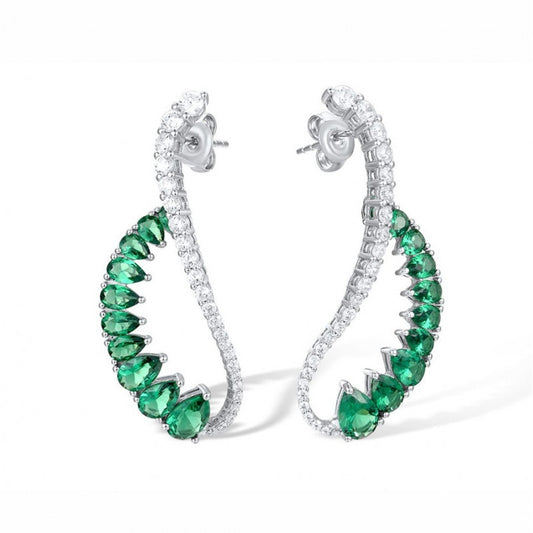 High Carbon Diamond Spirit Snake Muzo Green Silver and Gold Plated Earrings