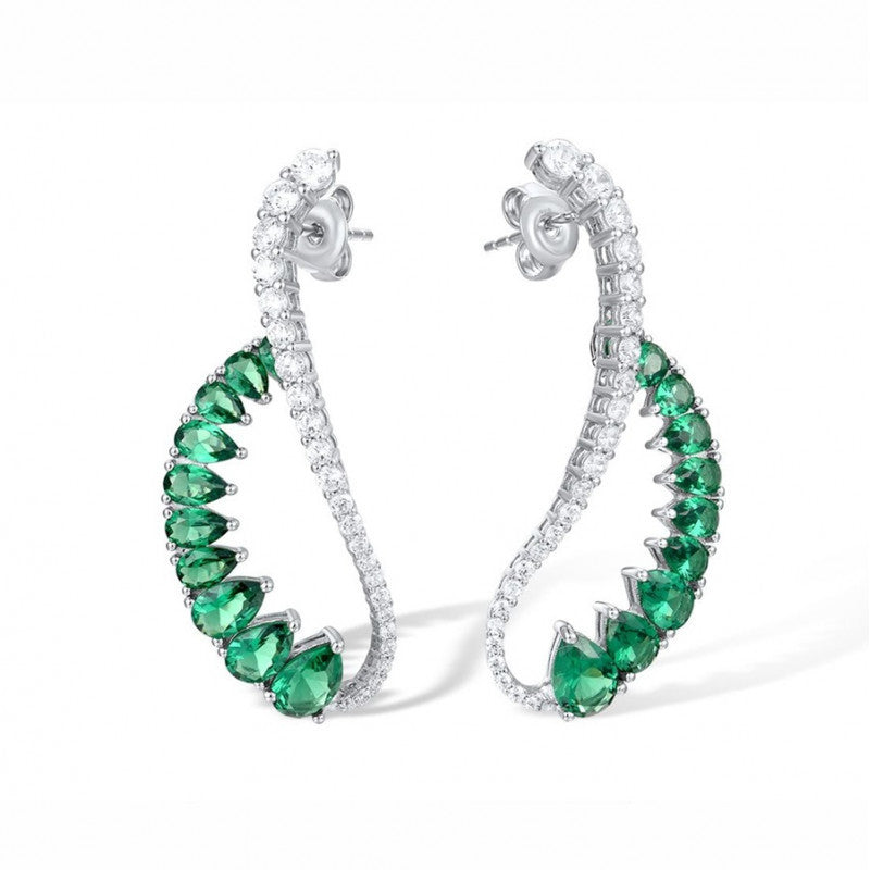 High Carbon Diamond Spirit Snake Muzo Green Silver and Gold Plated Earrings