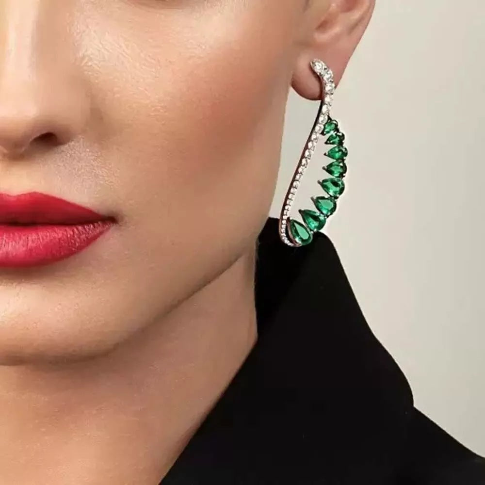 High Carbon Diamond Spirit Snake Muzo Green Silver and Gold Plated Earrings