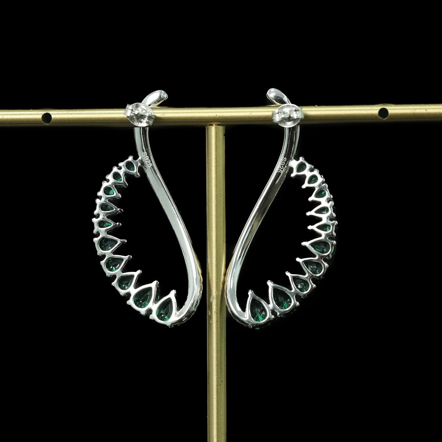 High Carbon Diamond Spirit Snake Muzo Green Silver and Gold Plated Earrings