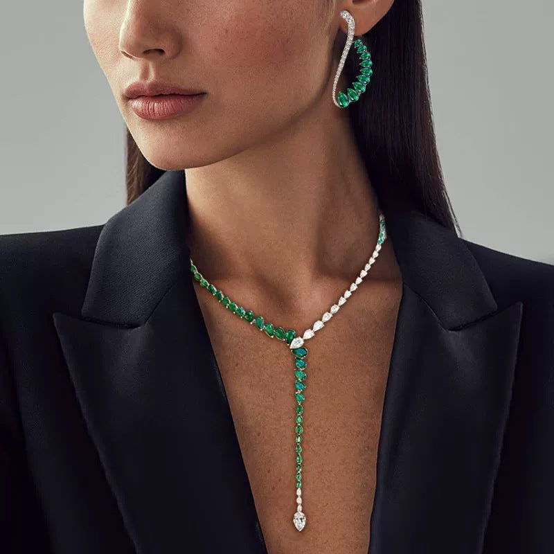 High Carbon Diamond Spirit Snake Muzo Green Silver and Gold Plated Earrings