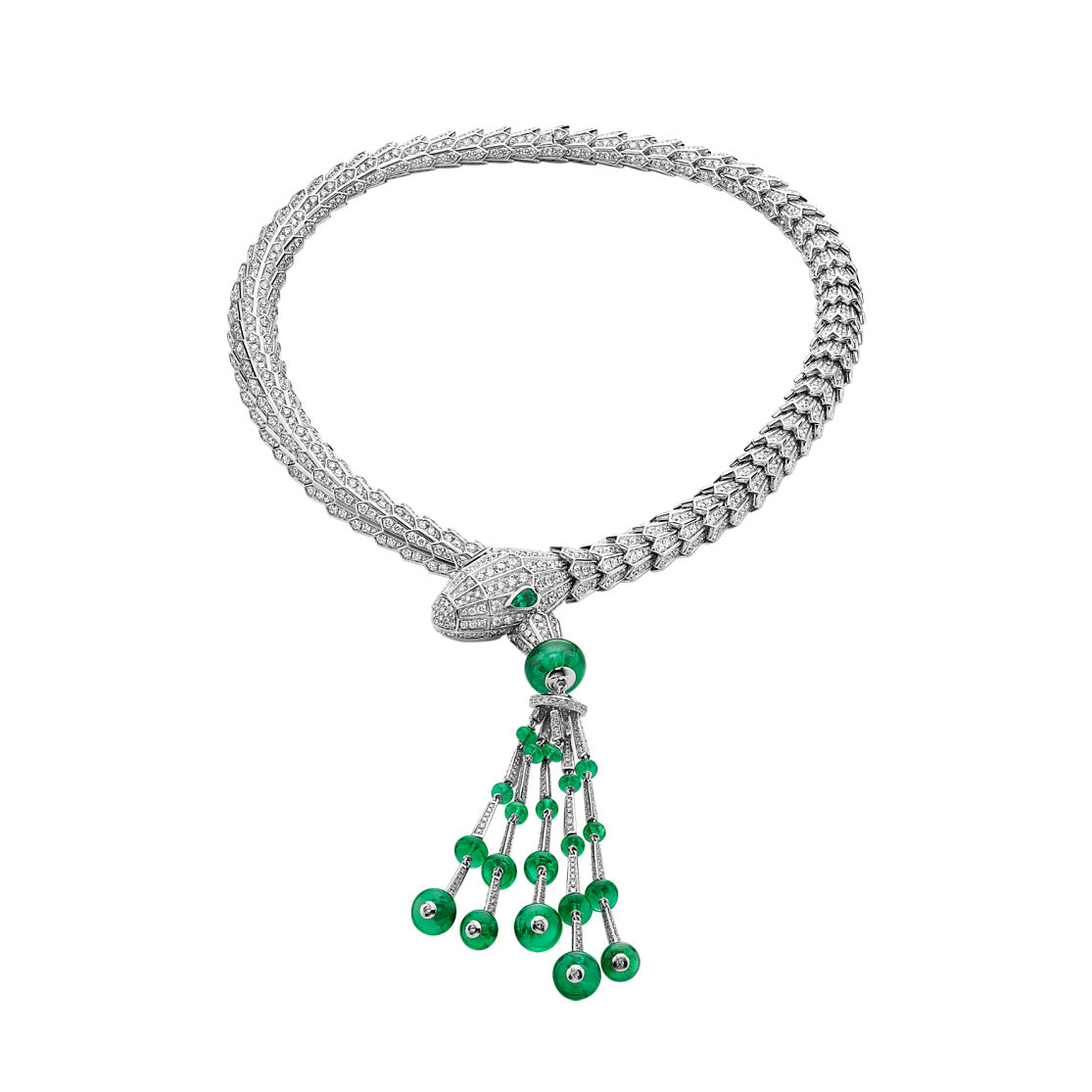 High Carbon Diamond Spirit Snake Bone Wood and Green Silver Gold Plated Necklace