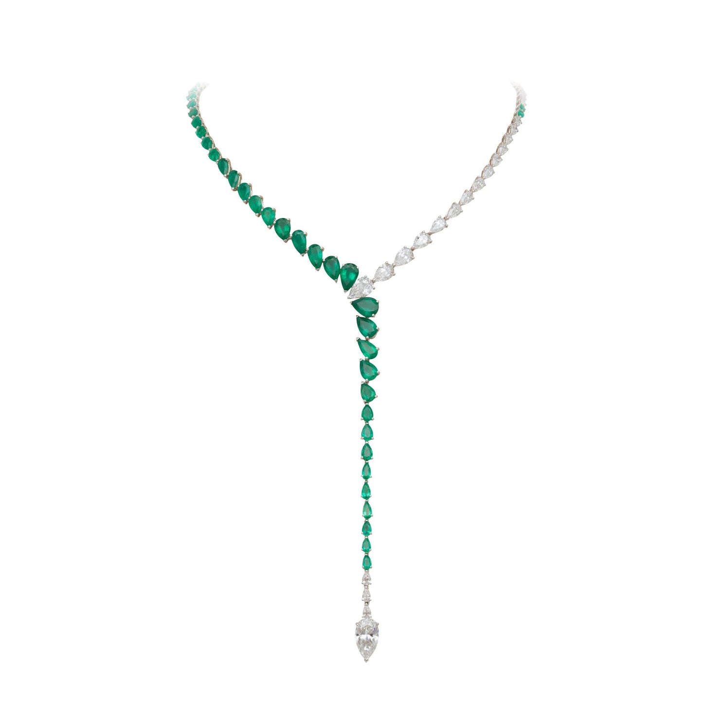 High Carbon Diamond Spirit Snake Muzo Green Teardrop Y Silver Plated Necklace
