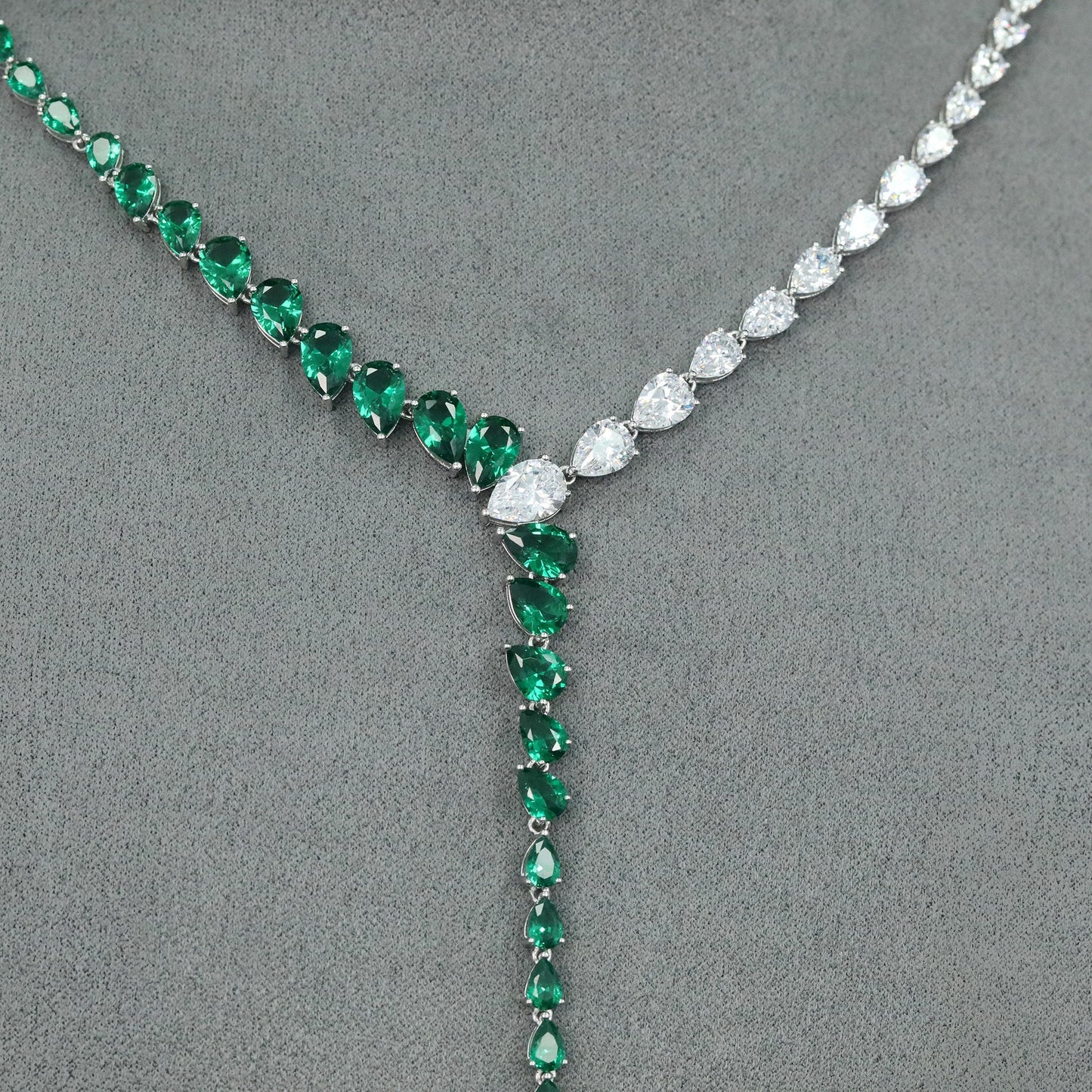 High Carbon Diamond Spirit Snake Muzo Green Teardrop Y Silver Plated Necklace