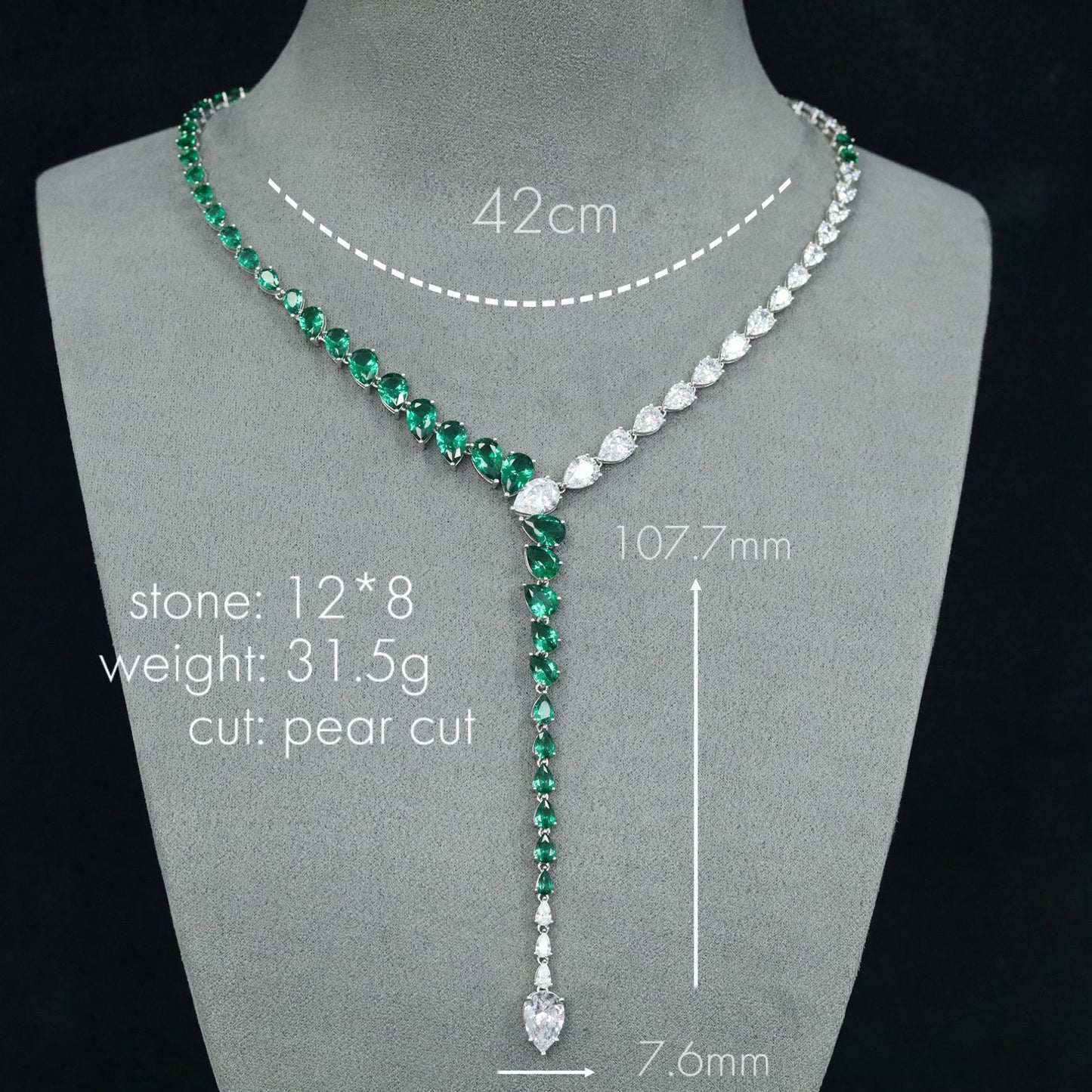 High Carbon Diamond Spirit Snake Muzo Green Teardrop Y Silver Plated Necklace