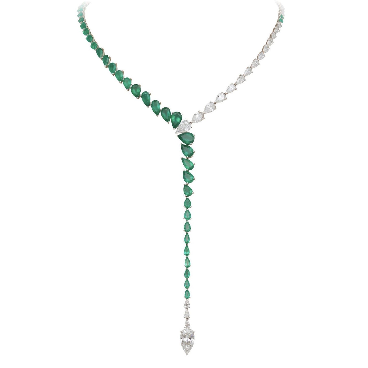 High Carbon Diamond Spirit Snake Muzo Green Teardrop Y Silver Plated Necklace