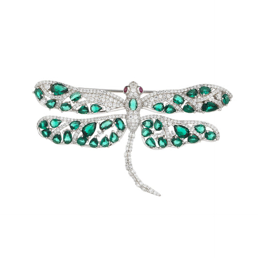 Green Dragonfly Diamond Brooch Necklace Pendant Dual Purpose Corsage