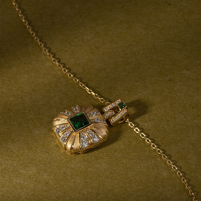Square Green Nano Vintage Sterling Silver Necklace