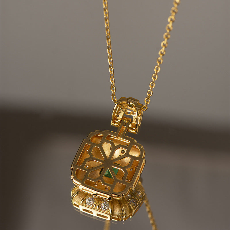 Square Green Nano Vintage Sterling Silver Necklace