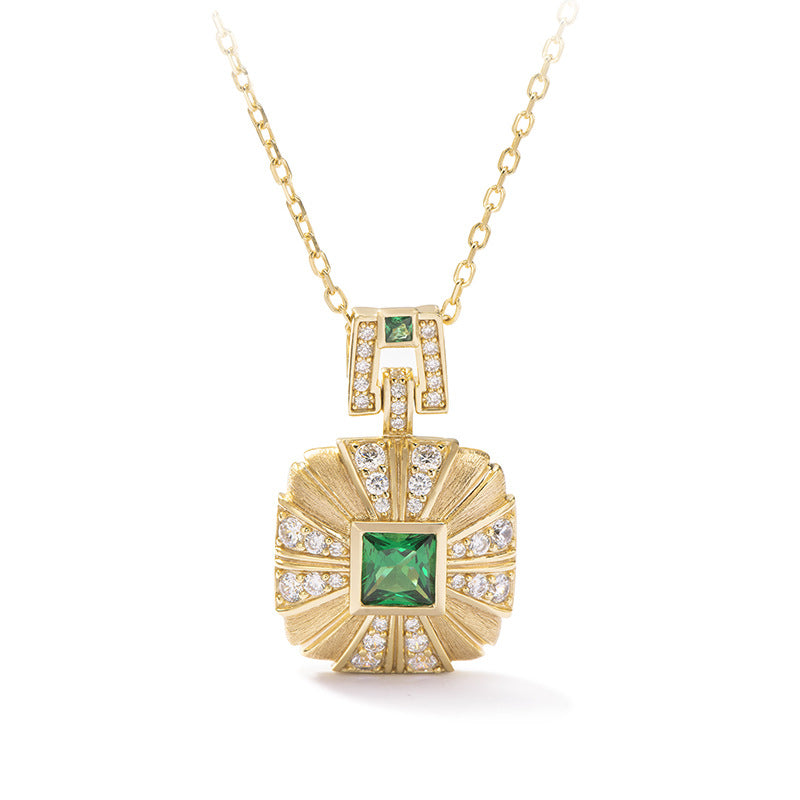 Square Green Nano Vintage Sterling Silver Necklace