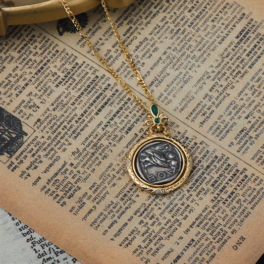 Small Athena Ancient Coin Event Clasp Vintage Sweater Necklace