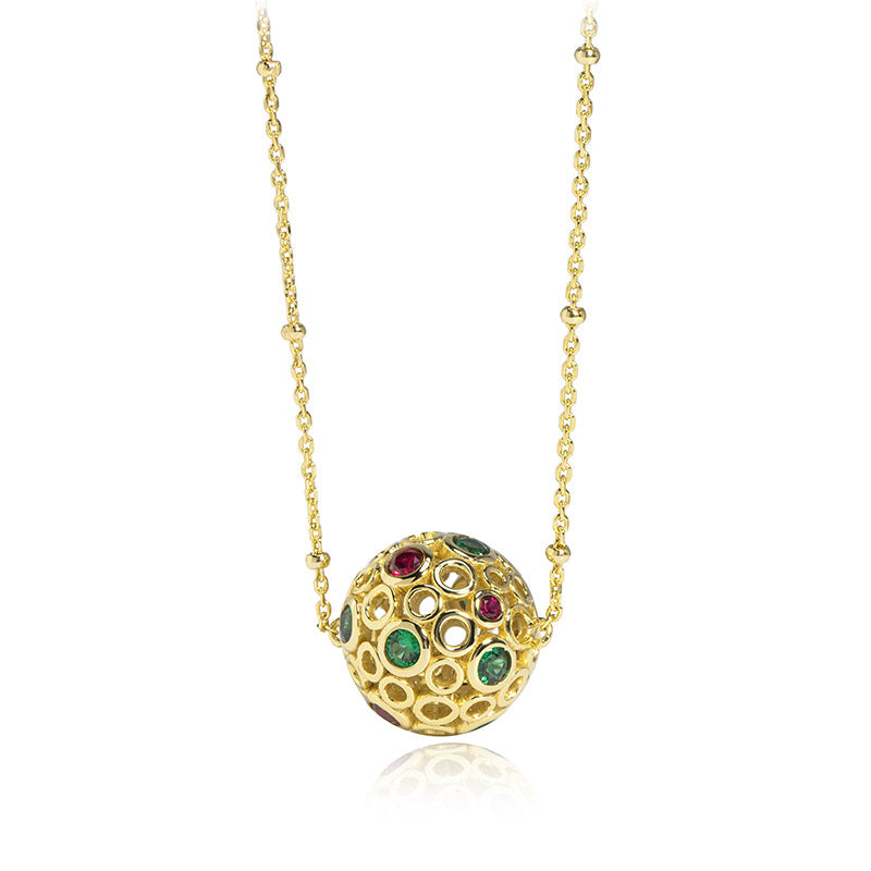 Green Nano Red Corundum Skeleton Orb Necklace