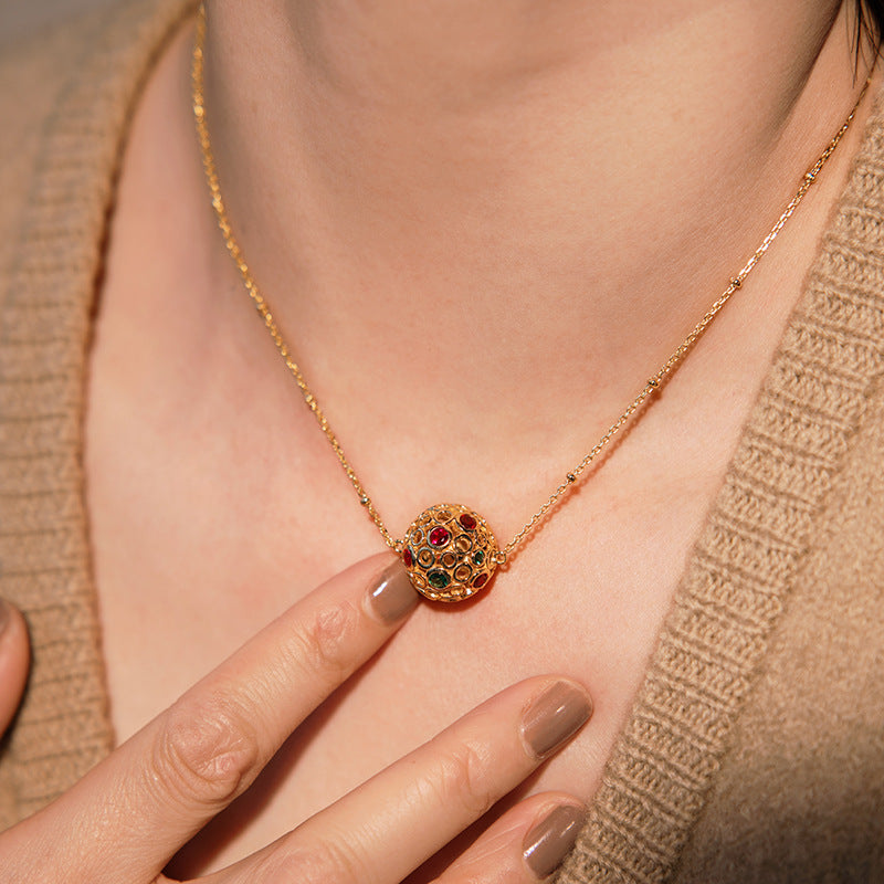Green Nano Red Corundum Skeleton Orb Necklace