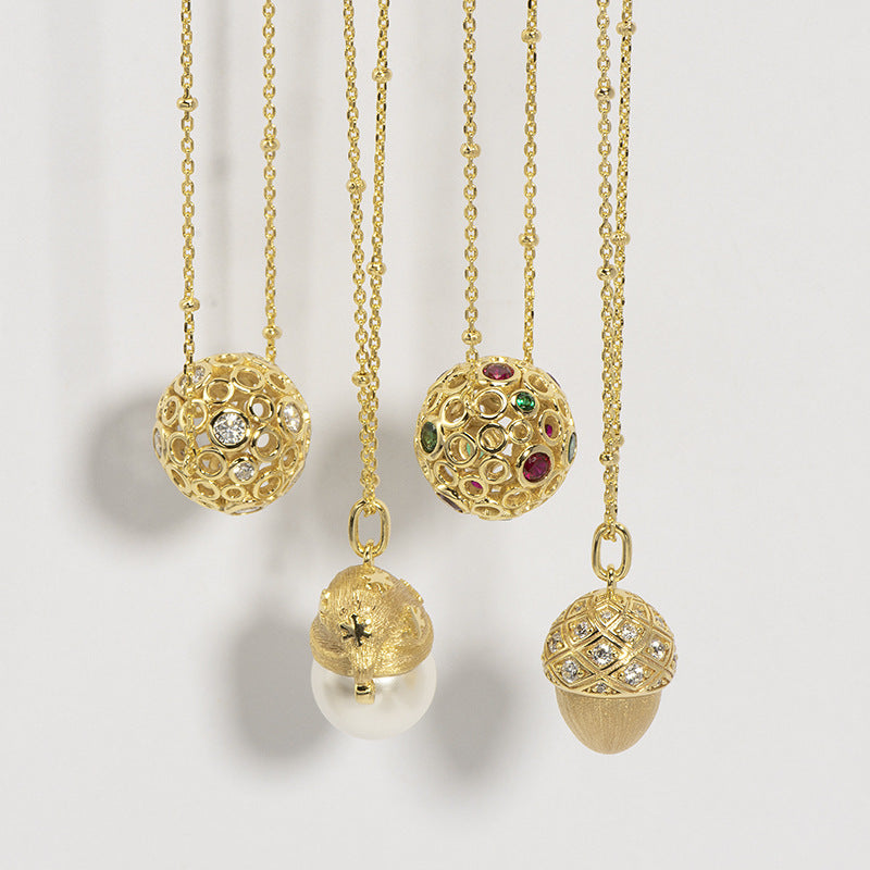 Green Nano Red Corundum Skeleton Orb Necklace