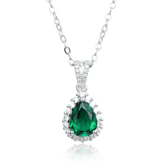 925 Silver 1 Carat Teardrop Cultured Emerald Necklace Teardrop Emerald Pendant
