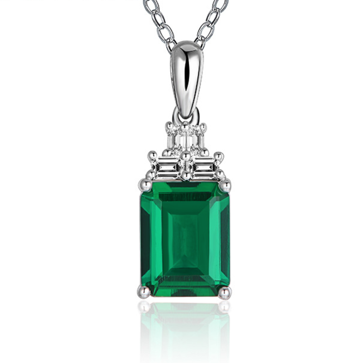 Cultured Emerald S925 Sterling Silver Cultured Emerald Pendant Emerald Women's Cushion Necklace