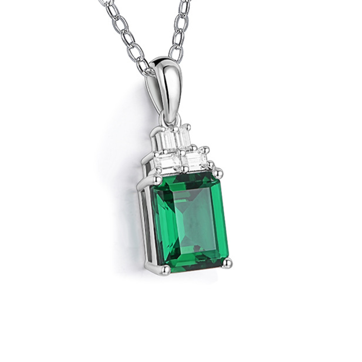 Cultured Emerald S925 Sterling Silver Cultured Emerald Pendant Emerald Women's Cushion Necklace