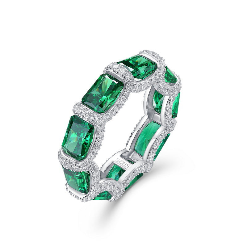 Emerald row full diamond ring S925 silver high carbon diamond women's ring