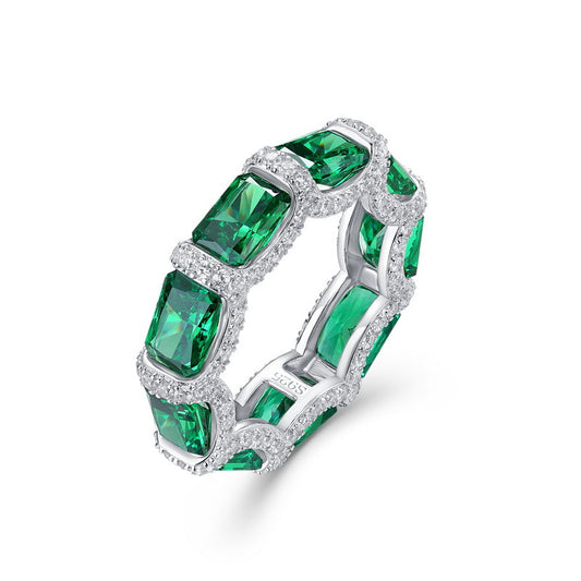 Emerald row full diamond ring S925 silver high carbon diamond women's ring