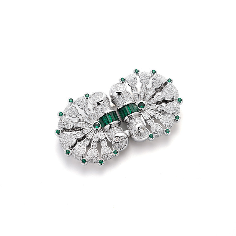 Green Nano Zirconia Silver Plated Gold Vintage Heavywork Brooch