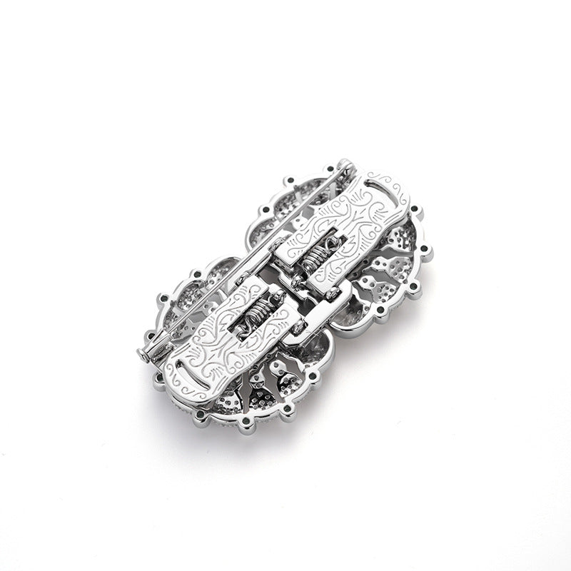 Green Nano Zirconia Silver Plated Gold Vintage Heavywork Brooch