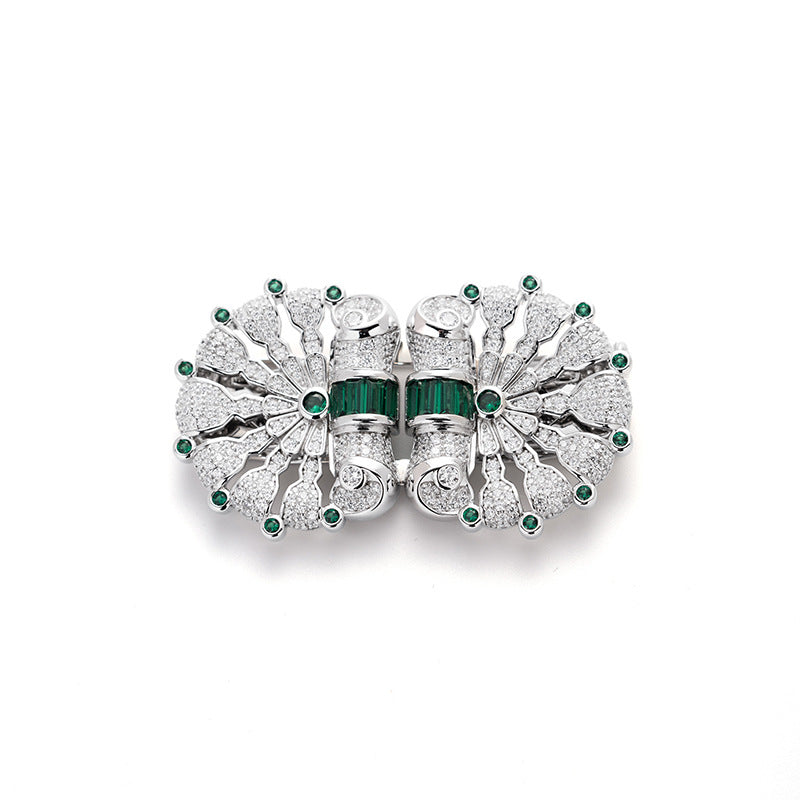 Green Nano Zirconia Silver Plated Gold Vintage Heavywork Brooch