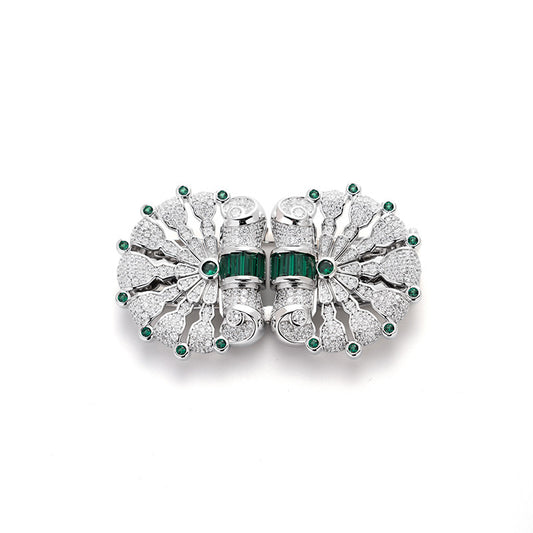 Green Nano Zirconia Silver Plated Gold Vintage Heavywork Brooch