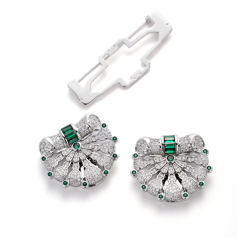 Green Nano Zirconia Silver Plated Gold Vintage Heavywork Brooch