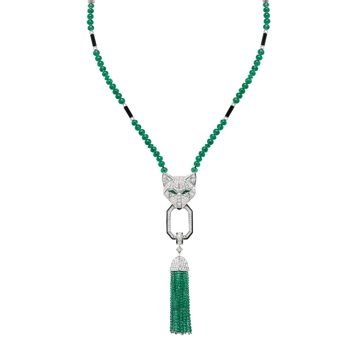High Carbon Diamond Coyote Muzo Green Natural Chalcedony Tassel Necklace