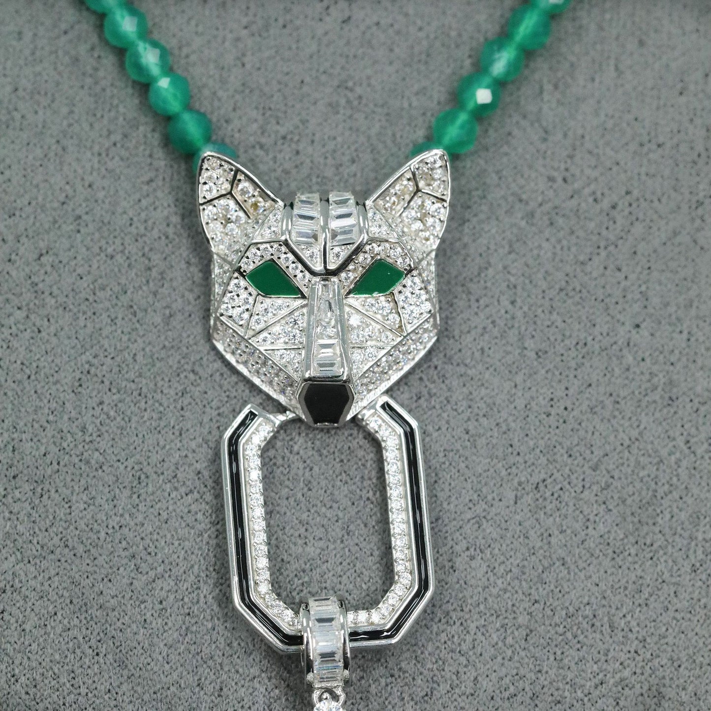 High Carbon Diamond Coyote Muzo Green Natural Chalcedony Tassel Necklace
