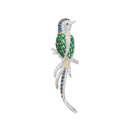 Hummingbird Blue Green Diamond Brooch Couture Corsage Jewelry