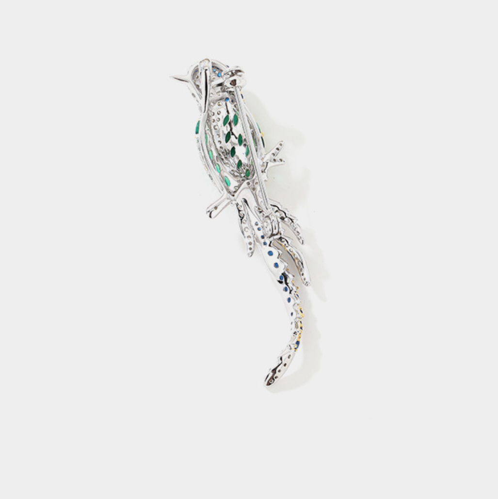Hummingbird Blue Green Diamond Brooch Couture Corsage Jewelry