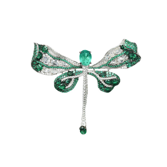Kiso Green Cindychao Dragonfly Silver Plated Gold Diamond Brooch