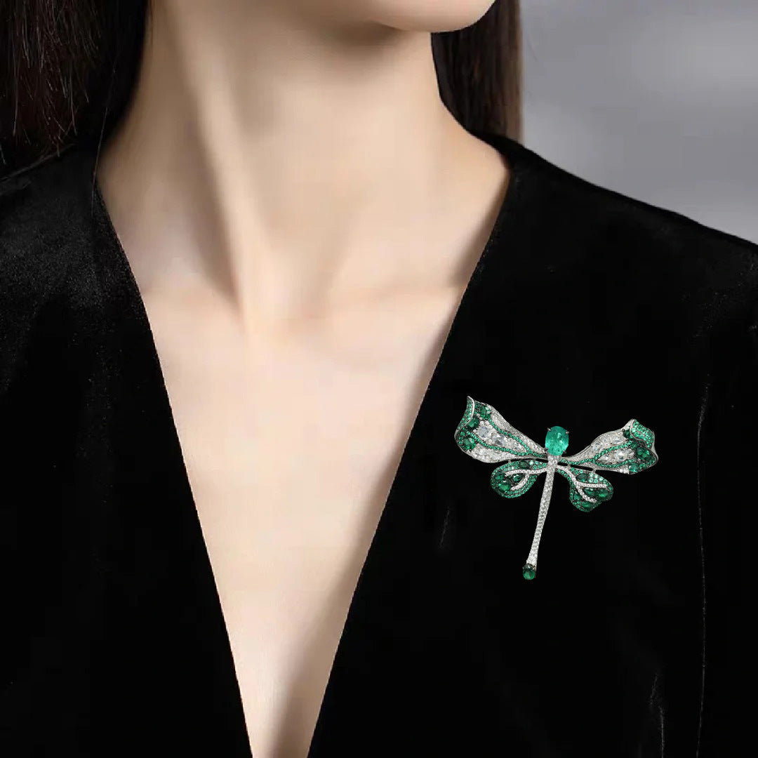 Kiso Green Cindychao Dragonfly Silver Plated Gold Diamond Brooch