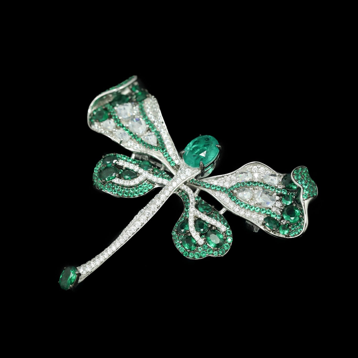 Kiso Green Cindychao Dragonfly Silver Plated Gold Diamond Brooch