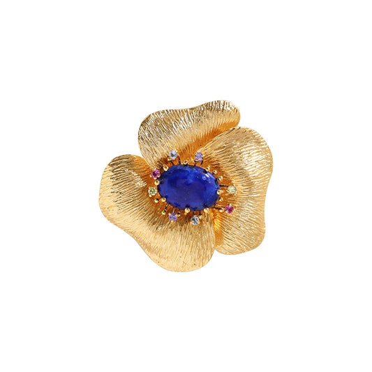 Lapis Lazuli Flower Brooch Gold Design Niche Corsages