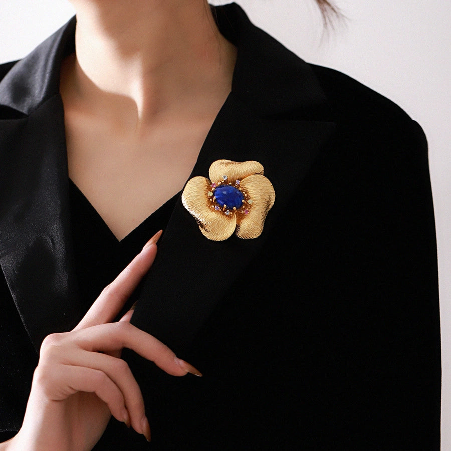 Lapis Lazuli Flower Brooch Gold Design Niche Corsages