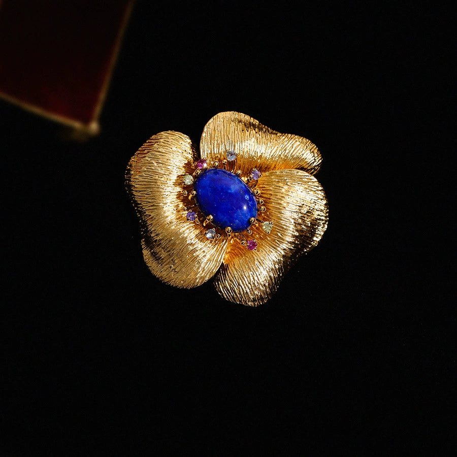 Lapis Lazuli Flower Brooch Gold Design Niche Corsages