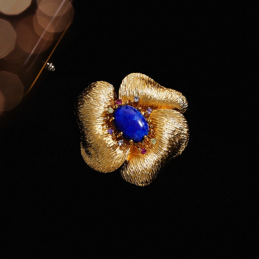 Lapis Lazuli Flower Brooch Gold Design Niche Corsages