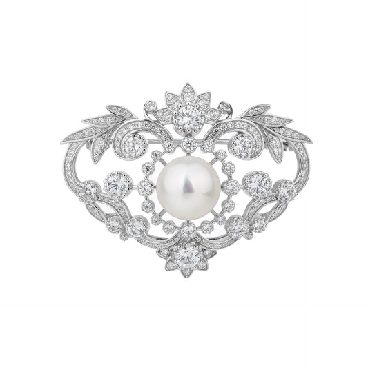 Love Pearl Diamond Brooch Silver Necklace Pendant Dual Purpose Corsage