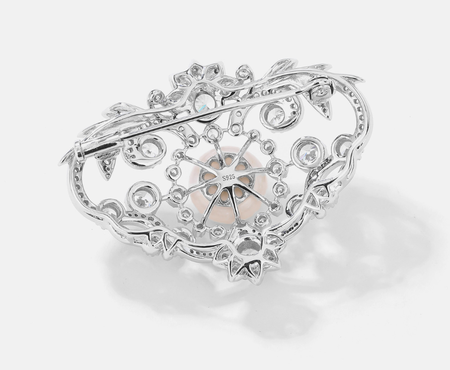 Love Pearl Diamond Brooch Silver Necklace Pendant Dual Purpose Corsage